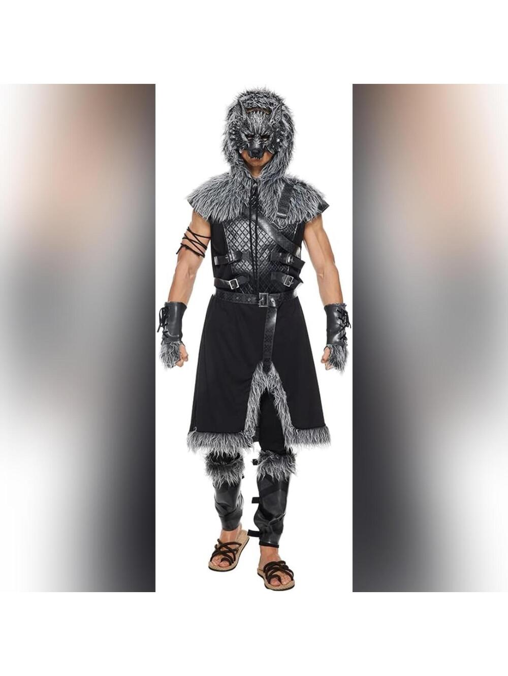 NWT EraSpooky Adult Viking Wolf Werewolf Costume Cosplay Suit, Medium